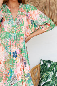 Thumbnail for Andrea Midi Dress - Green Peach Paisley