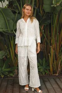 Thumbnail for Lara Button Up Shirt - White Lavendar