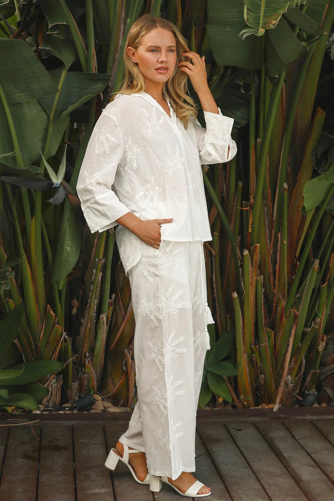 Lara Button Up Shirt - White Lavendar