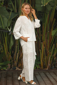 Thumbnail for Lara Button Up Shirt - White Lavendar