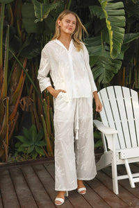 Thumbnail for Lara Button Up Shirt - White Lavendar