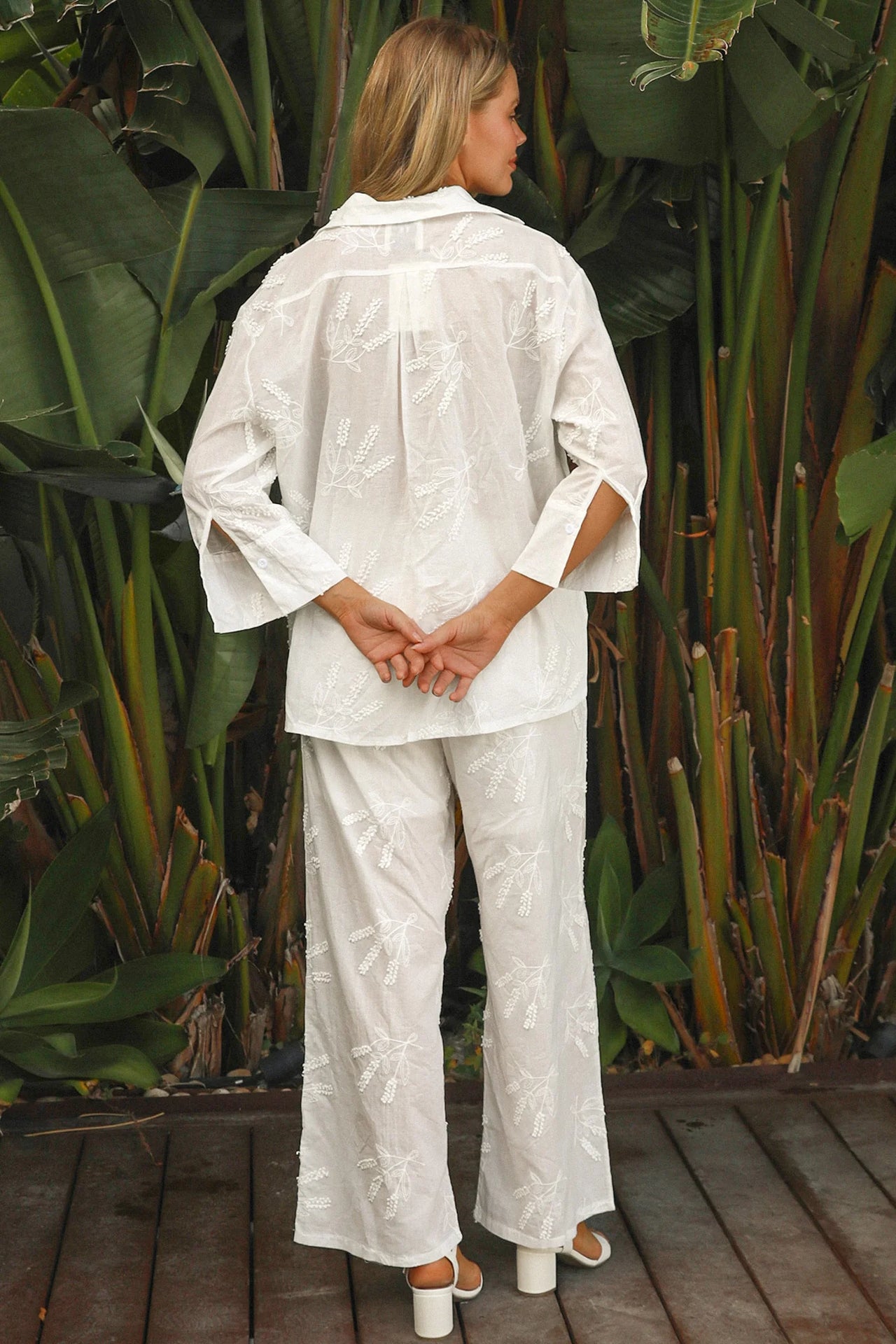 Lara Button Up Shirt - White Lavendar