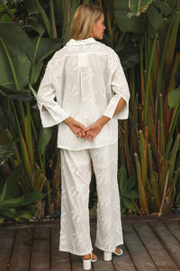 Thumbnail for Lara Button Up Shirt - White Lavendar