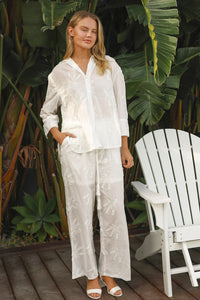 Thumbnail for Lara Button Up Shirt - White Lavendar