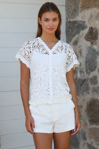 Thumbnail for Daisy Crochet Top - White