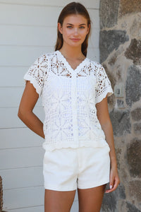 Thumbnail for Daisy Crochet Top - White