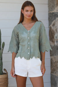 Thumbnail for Leesey Button Up Top - Sage