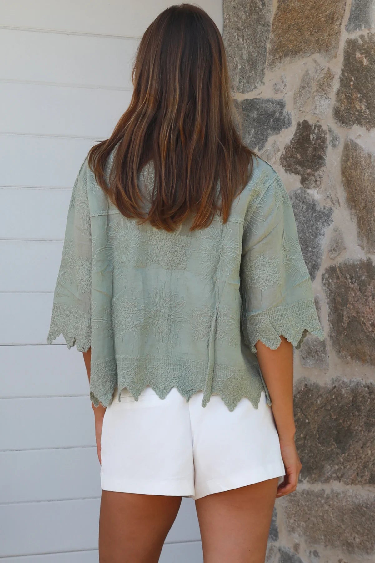 Leesey Button Up Top - Sage