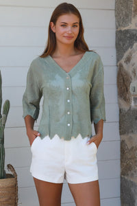 Thumbnail for Leesey Button Up Top - Sage
