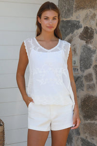 Thumbnail for Ellie Embroidered Singlet Top - White