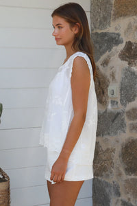 Thumbnail for Ellie Embroidered Singlet Top - White