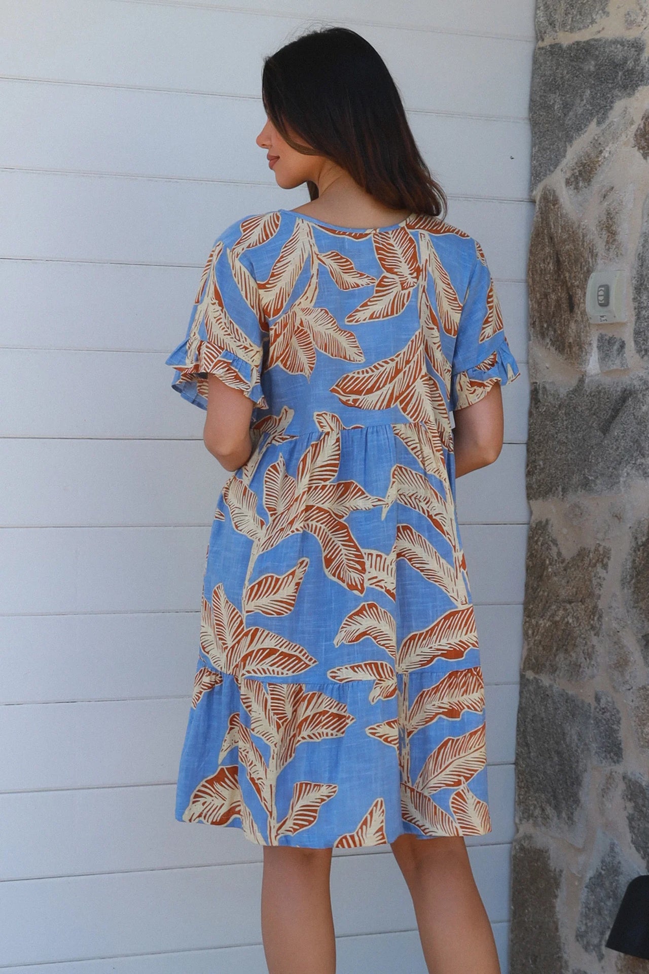 Charlie  Dress - Blue/Bone fern