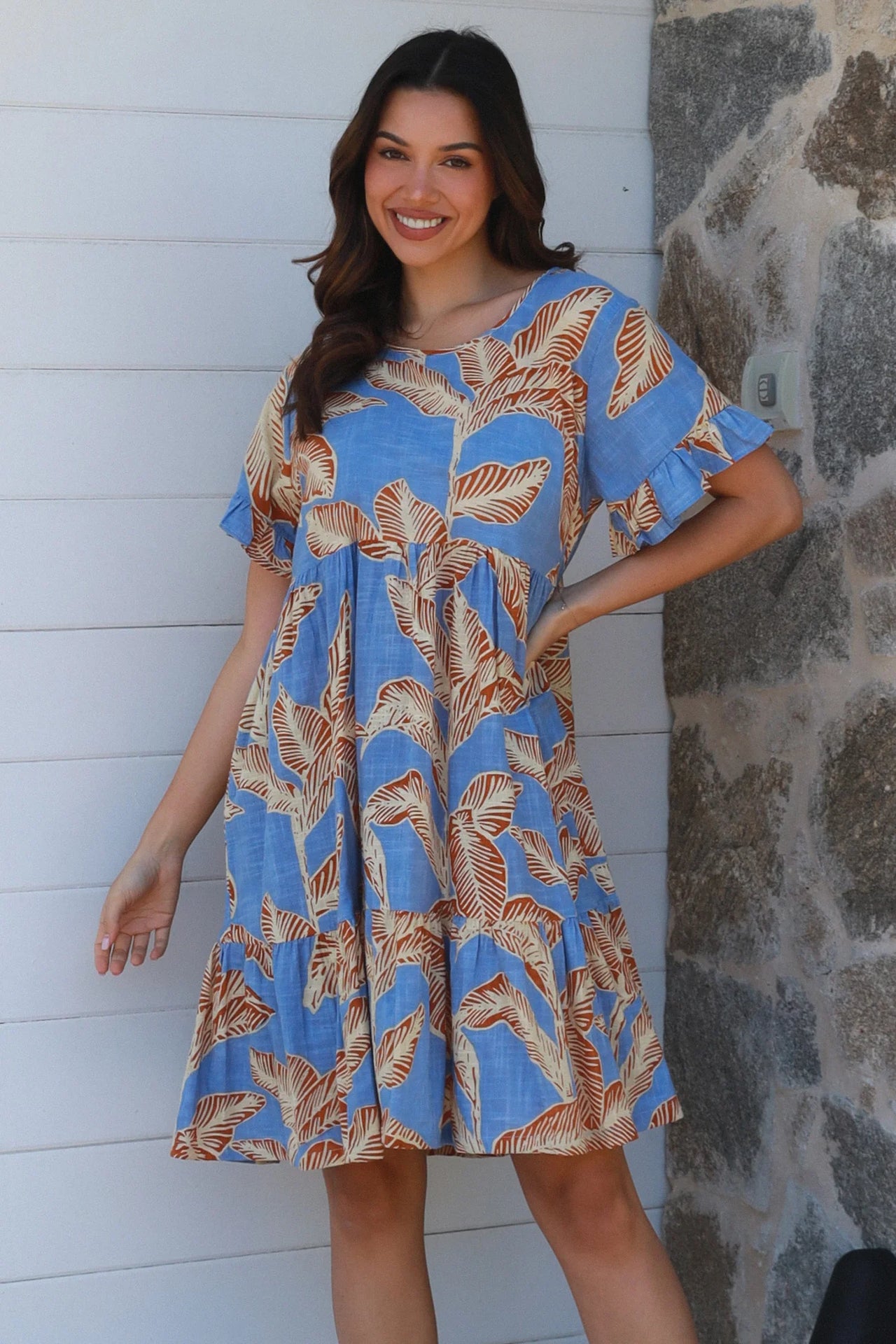 Charlie  Dress - Blue/Bone fern