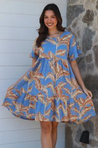 Thumbnail for Charlie  Dress - Blue/Bone fern