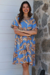 Thumbnail for Charlie  Dress - Blue/Bone fern