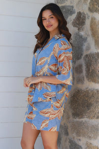 Thumbnail for Emma Shirt -Blue Tan Palm