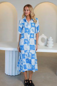 Thumbnail for Anita Midi Dress - Blue/White