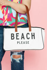 Thumbnail for White BEACH PLEASE Print Large Canvas Tote Bag