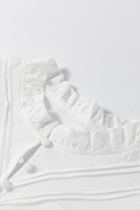 Thumbnail for White Flower Embroidered Hollow-out Puff Sleeve Blouse