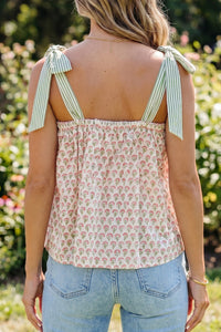 Thumbnail for Pink Floral Printed Knot Straps Babydoll Tank Top