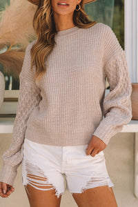Thumbnail for Parchment Cable Knit Sleeve Drop Shoulder Sweater