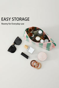 Thumbnail for Dark Green Striped Vinyl Waterproof Tassel Zipper Makeup Bag