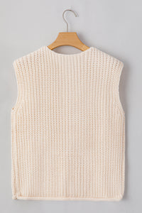 Thumbnail for White Solid Textured Knit Side Pockets Buttoned Sweater Vest