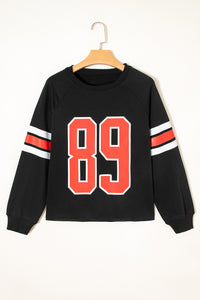 Thumbnail for Black Varsity Spirit Striped 89 Graphic Casual Sweatshirt