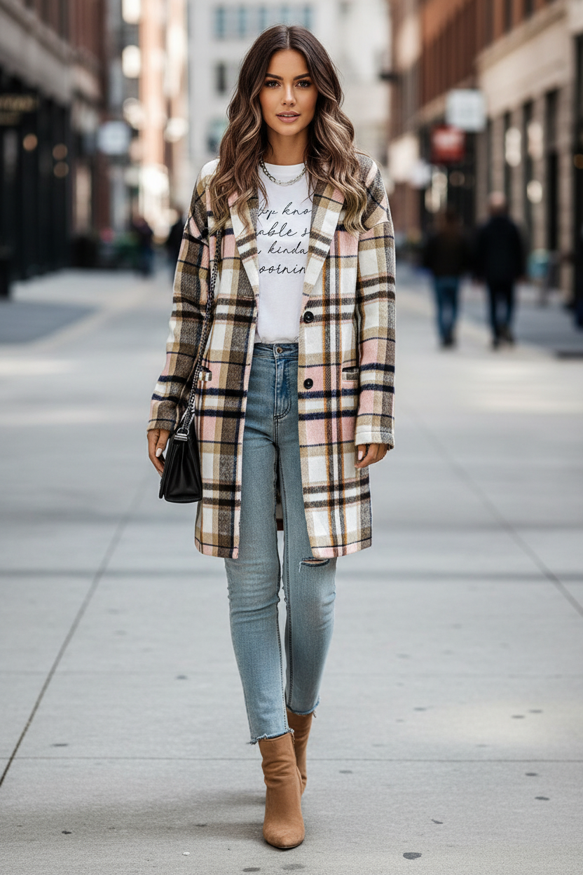 Tartan Longline Shacket - Pink