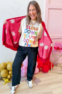 Thumbnail for Red Polka Dot Button Front Oversized V Neck Cardigan