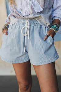 Thumbnail for Sky Stripe Denim Shorts - Light Blue