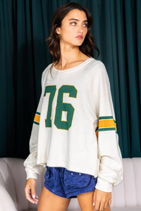 Thumbnail for White Number 76 Printed Retro Sporty Long Sleeve Top