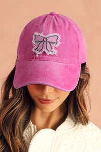 Thumbnail for Rose Red Bow Knot Patchwork Washed Adjustable Baseball Cap