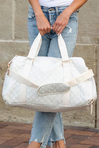 Thumbnail for White Rhombus Textured Waterproof Travel Duffel Bag