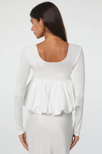 Thumbnail for White U Neck Long Sleeve Bubble Hem Top