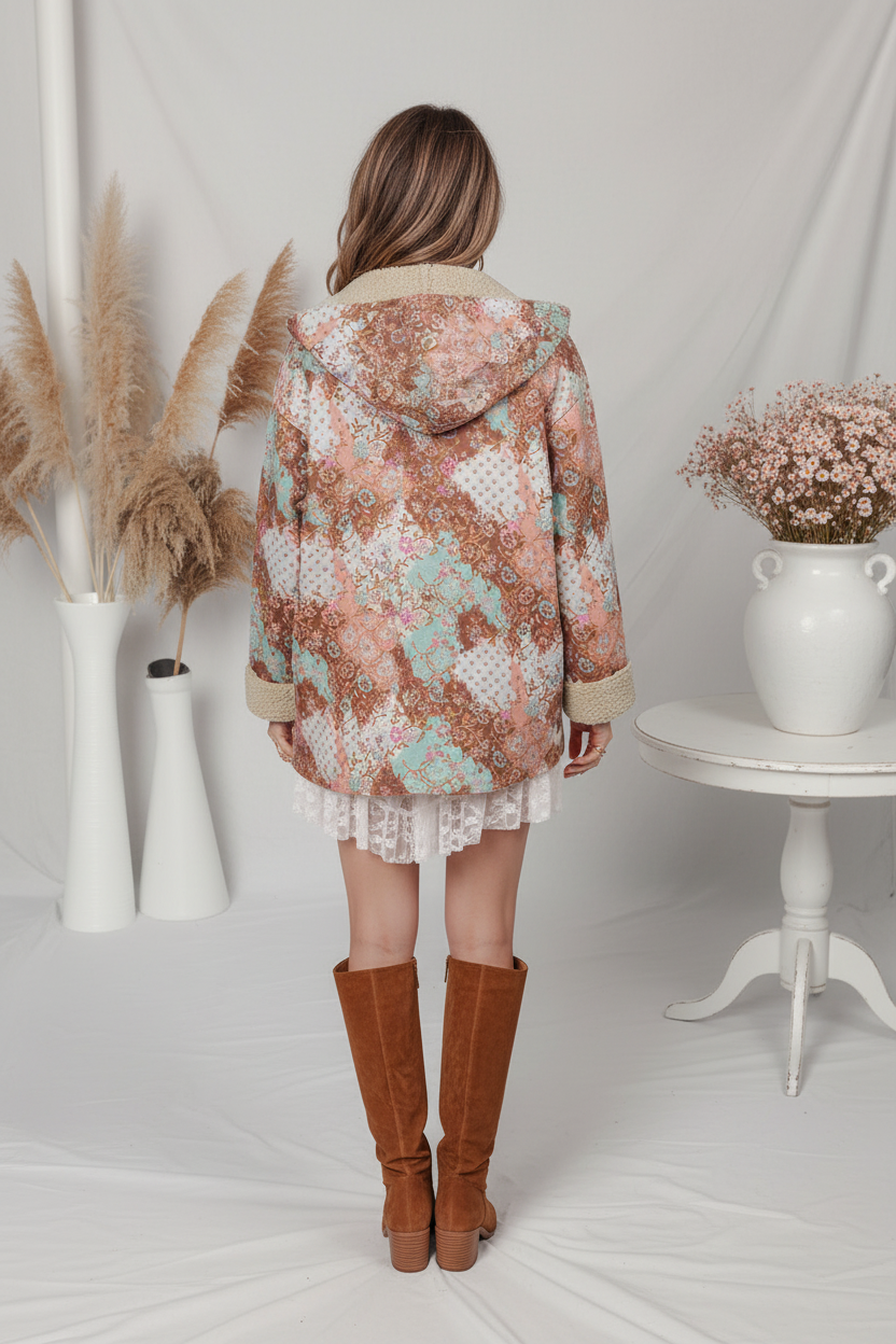 Back view - Boho Patchwork Sherpa Jacket