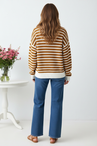 Thumbnail for Back view - Brown Stripe Half-Zip Knit