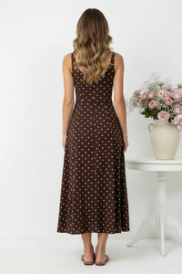 Thumbnail for Back view - Chocolate Polka Dot Low Calf Dress
