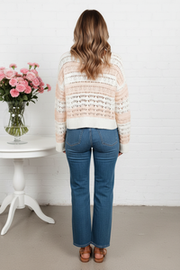 Thumbnail for Back view - Cream Open-Knit Sweater
