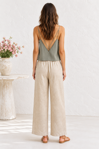 Thumbnail for Back view - Oat Linen Pants + Sage Cami