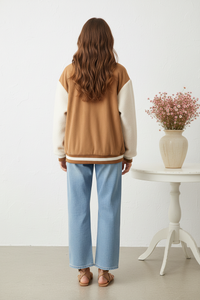 Thumbnail for Back view - Tan Corduroy Sherpa Varsity Jacket
