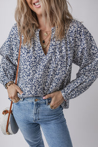 Thumbnail for Meadow Puff Sleeve Blouse - Navy Floral