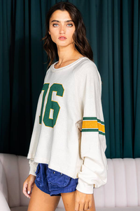 Thumbnail for White Number 76 Printed Retro Sporty Long Sleeve Top