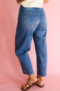 Thumbnail for Ashleigh Blue Drawstring Waist Ankle Length Casual Jeans Regular Fit Pocket Detail Denim Pants