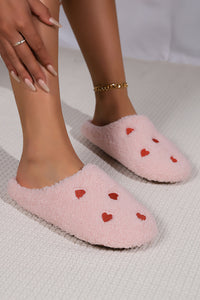 Thumbnail for Pink Heart Shape Embroidered Slip On Plush Slippers