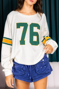 Thumbnail for White Number 76 Printed Retro Sporty Long Sleeve Top