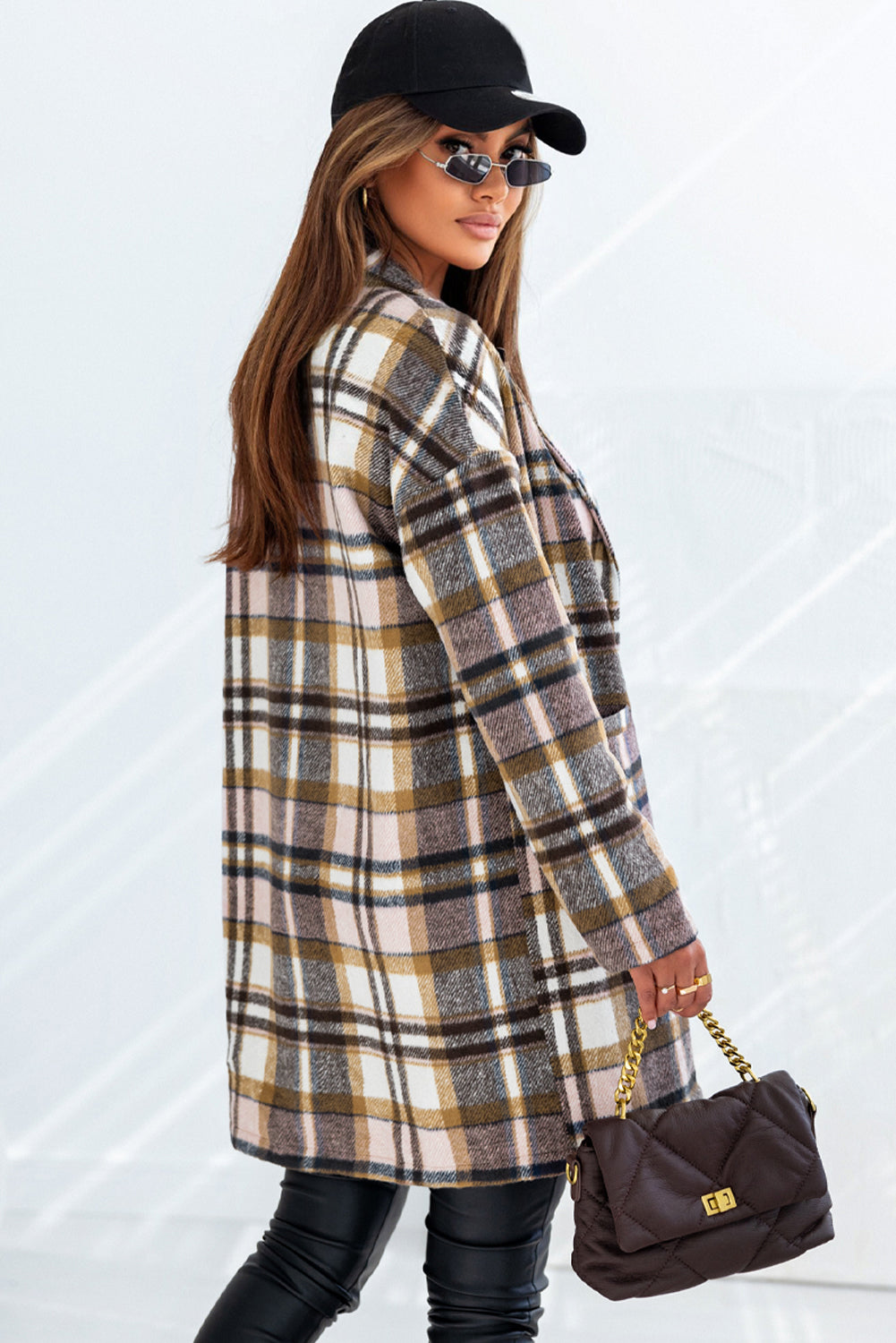 Tartan Longline Shacket - Pink