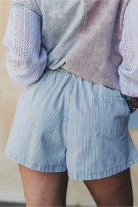 Thumbnail for Sky Stripe Denim Shorts - Light Blue