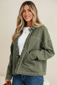 Thumbnail for Close-up - Ranger Olive Denim Shacket plain pocket