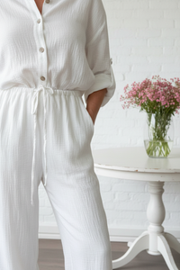 Thumbnail for Close-up trousers - Lara White Linen Co-ord